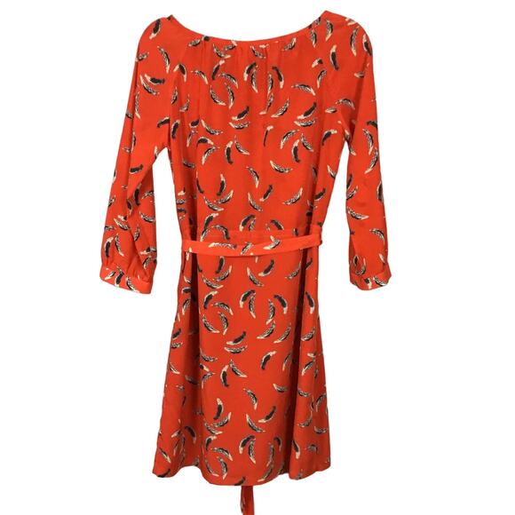 Anthropologie Yoana Baraschi Red Feather Print Belt Shift Shirt Popover Dress M - Picture 5 of 12